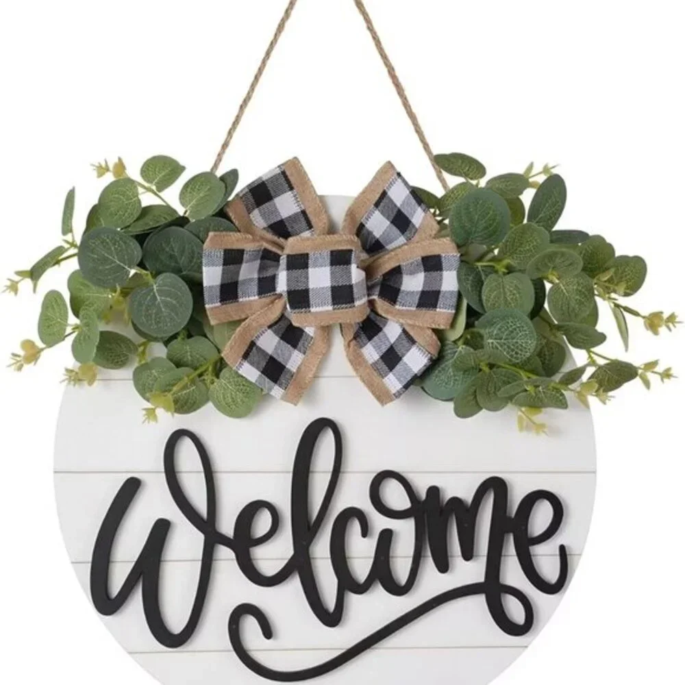 Welcome Sign for‎ Front Door Porch Decor Farmhouse Wreath Wall Garder Decor